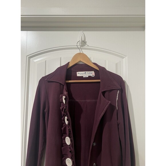 NWOT Project e vintage embracing imperfection xx Ruffle Burgundy Long Jacket S - Picture 8 of 12